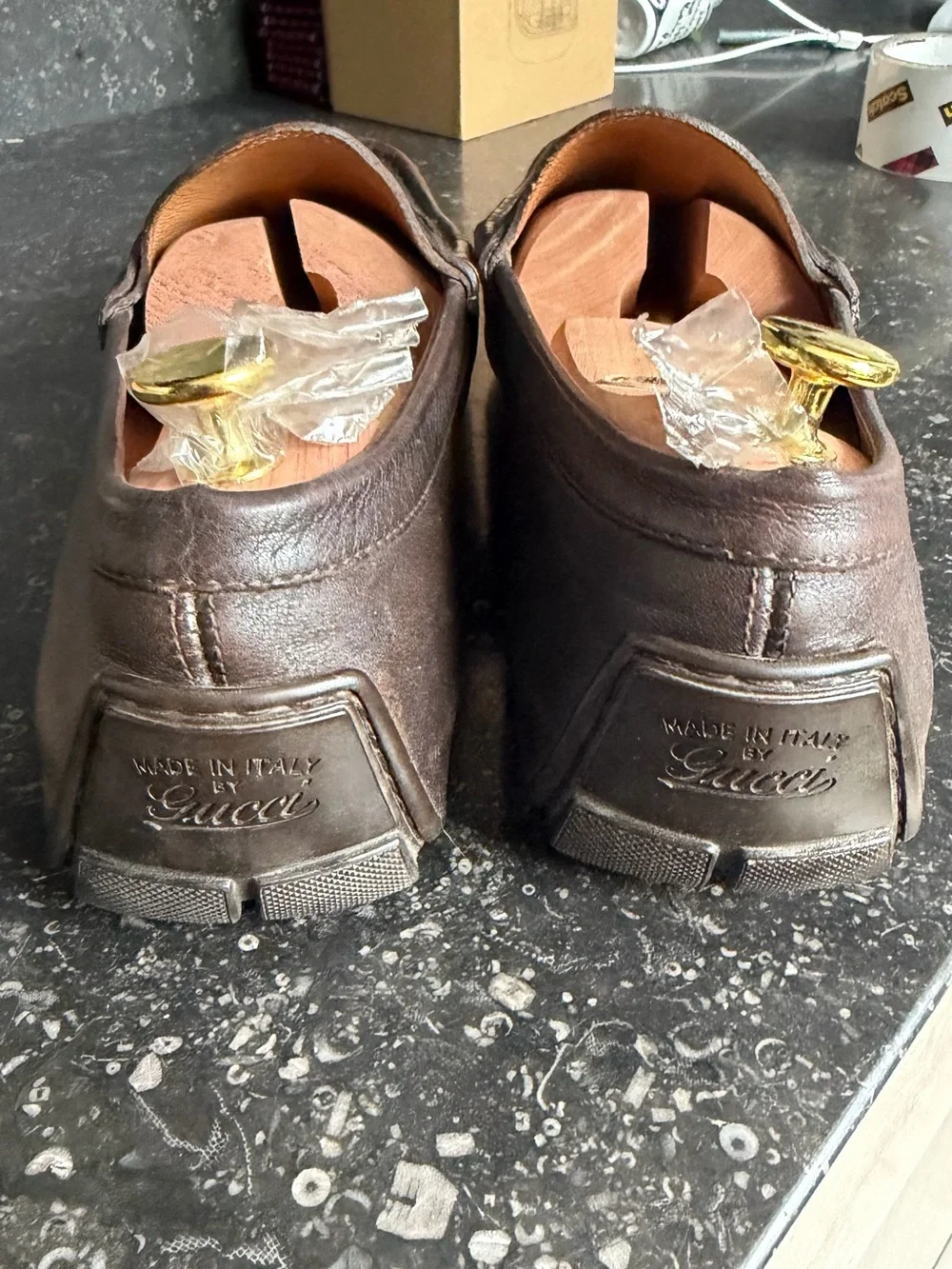 Gucci Men's Dark Brown Embossed GG Leather Loafers